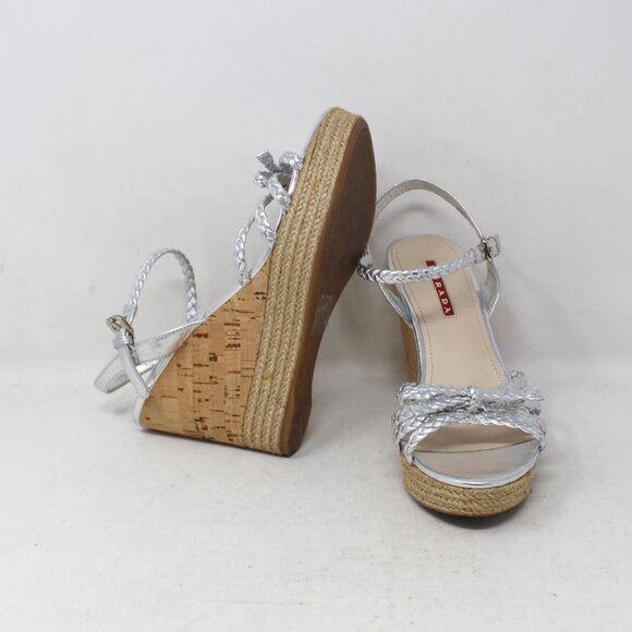 Prada #Y3N4UG Cork Braided Wedges Size 37.5 - Picture 3 of 8